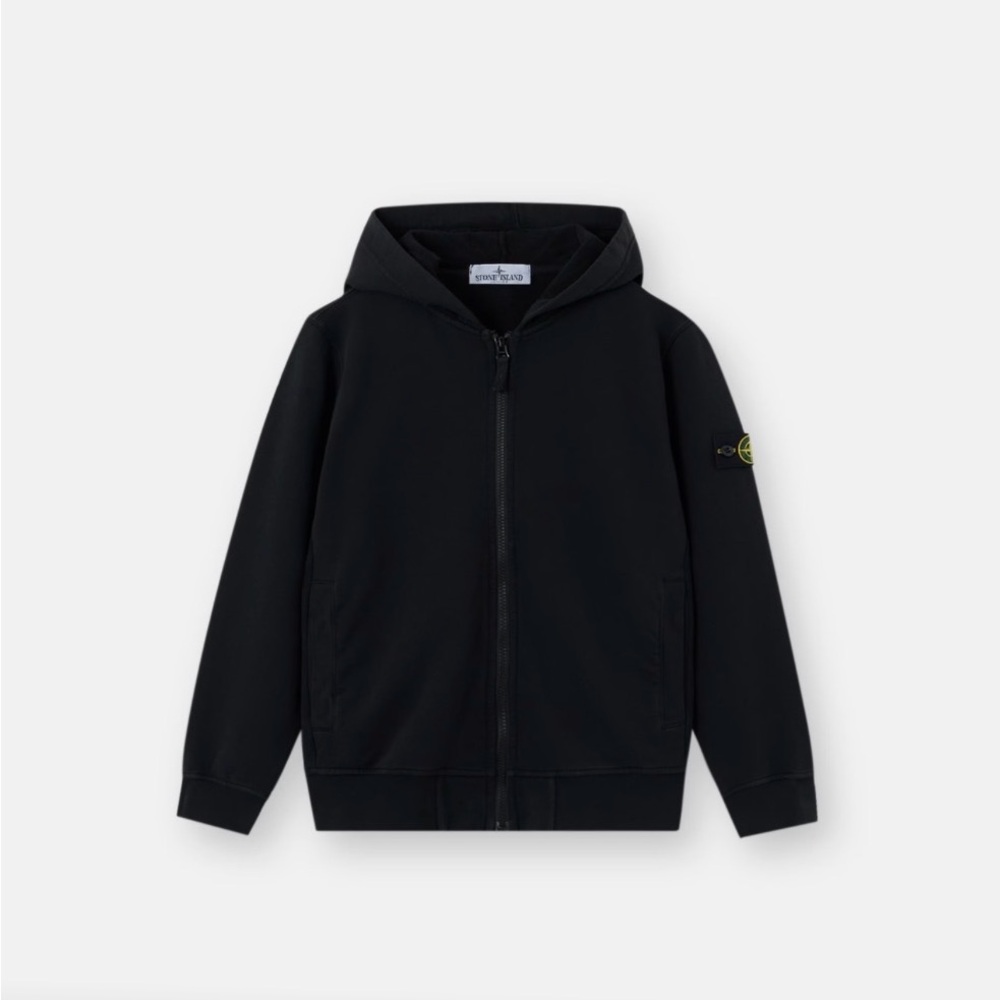 Stone Island Kids Black Full-Zip Hooded Sweatshirt
